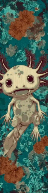 Free kawaii axolotl bookmark featuring a kawaii axolotl with fangs